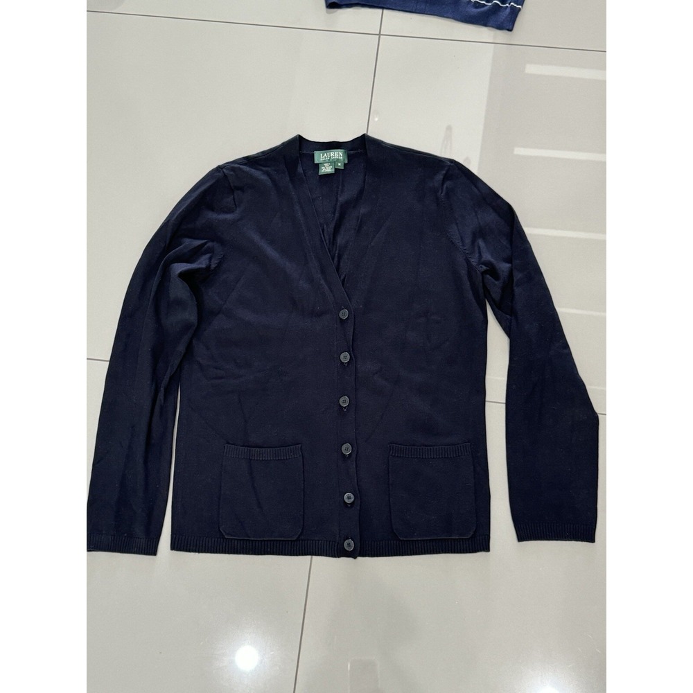 Ralph Lauren Black Button Front Sweater Cardigan  M Nautical Anchor Buttons